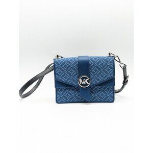 MICHAEL KORS Greenwich jacquard and leather shoulder crossbody bag HERITAGE BLUE